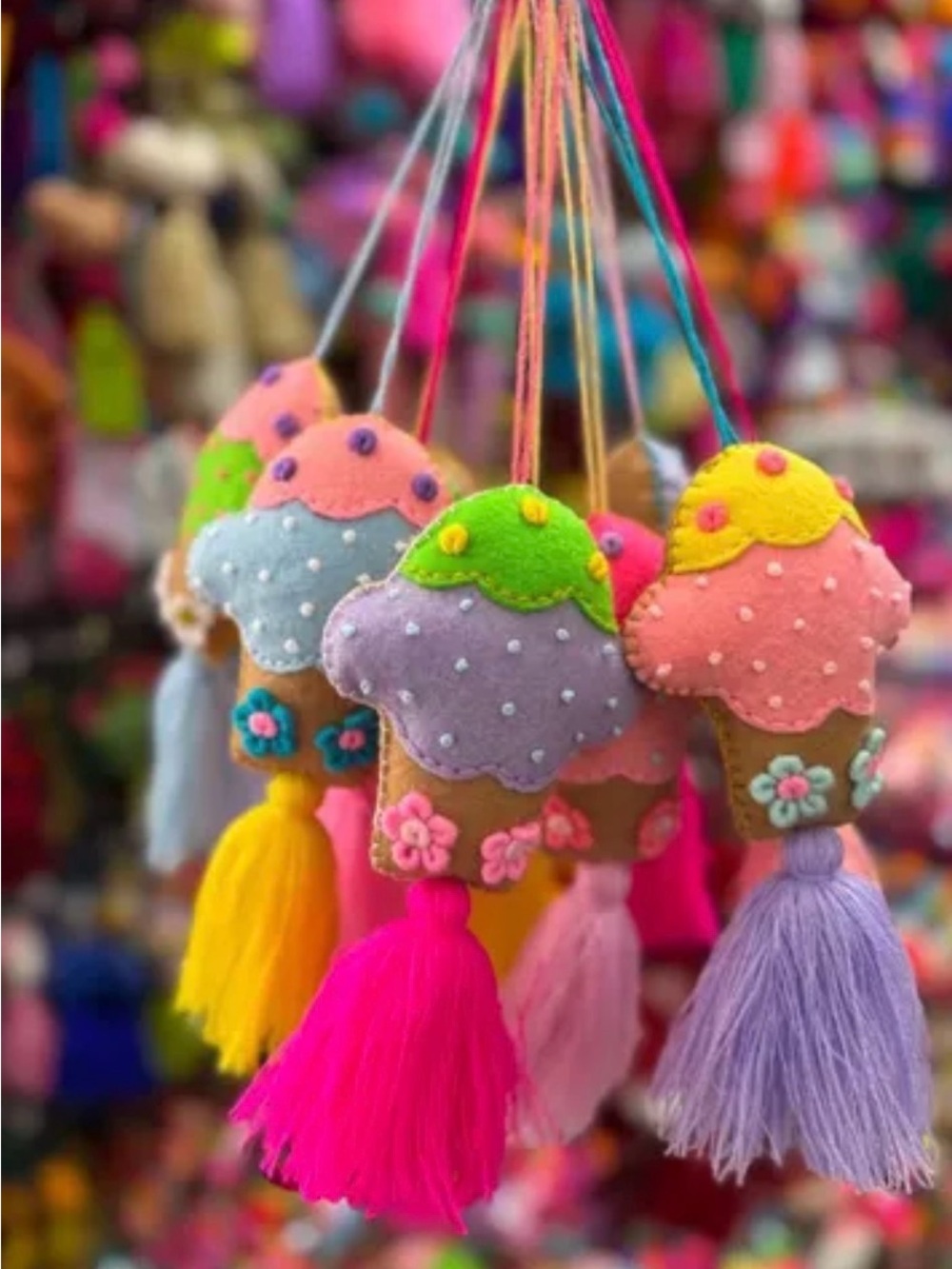 Handmade Felt Ice Cream Tassel Keychain - Pink, Purple & Yellow